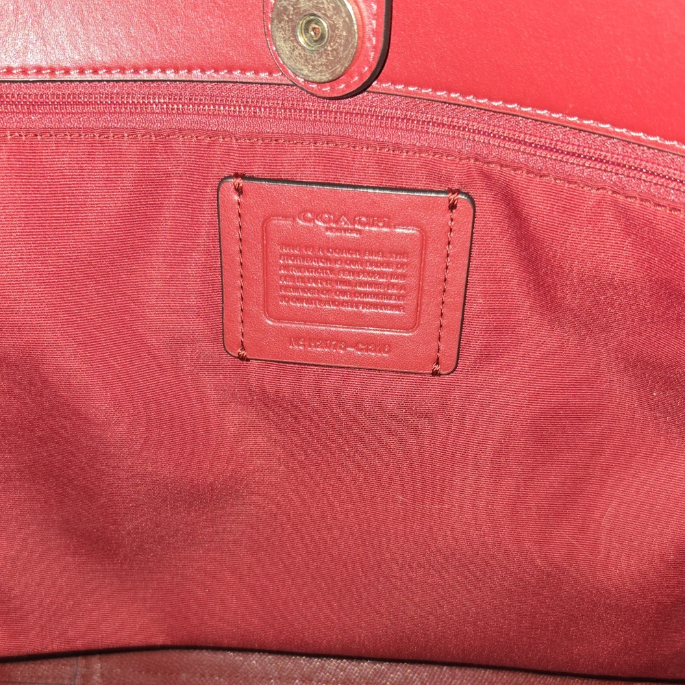 COACH SIGNATURE C CITY TOTE IN PINK, ORANGE, AND PURPLE WITH BROWN BACKGROUND - Picture 3 of 7